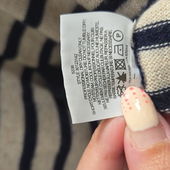 TORY BURCH-Odessa Pullover Sweater Stripe Long Sleeve Tan Navy Blue-Size Medium - Picture 6 of 17
